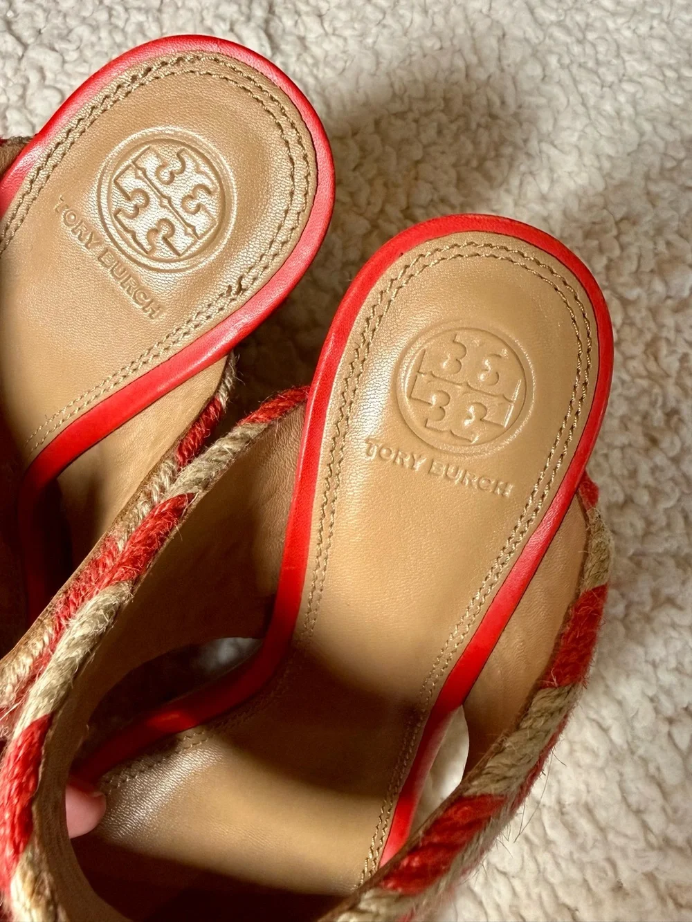 Tory Burch Lola Woven Jute & Leather High-Heel Slide Sandals Size 7.5 🧡